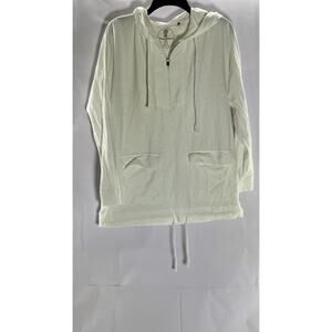TOMMY BAHAMA Women's White Solid Quarter-Zip Hooded Drawstring Hem Sweater SZ M